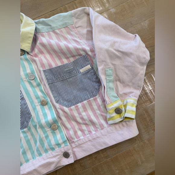 Tangiers Pastel striped 90s multicolor denim jeans jacket unisex - Picture 7 of 14